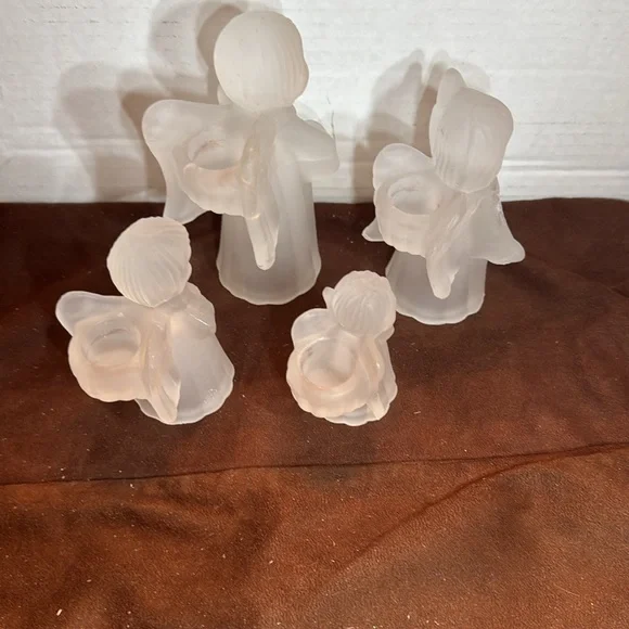 🐈‍⬛ Frosted Glass Angel Musicians candle holders set of 4 - Picture 3 of 6